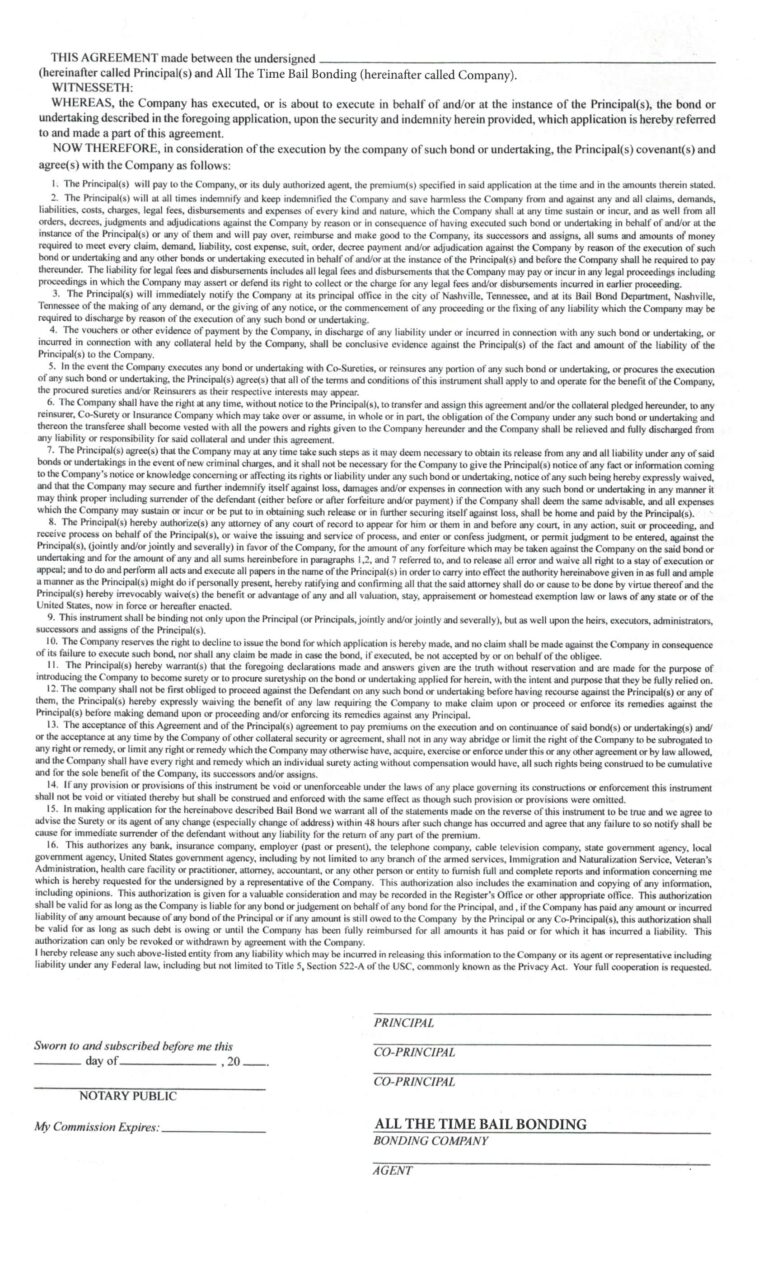 Bail Bond Application - Tim Bennett's All The Time Bail Bonds